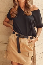 Denim skirt with camel belt