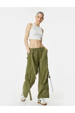 Koton Cargo Trousers Straight Leg Belt Detailed Waist Elastic Cotton