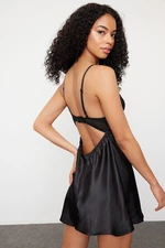 Trendyol Black Lace Back Hook and Window/Cut Out Detail Satin Woven Nightgown