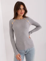 Grey classic sweater with decorative buttons