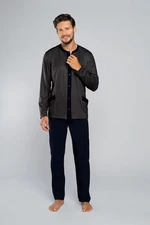 Men's pyjamas Joachim long sleeves, long trousers - rosette print/navy blue