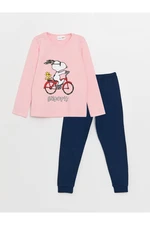 LC Waikiki Crew Neck Snoopy Printed Long Sleeve Girl's Pajama Set