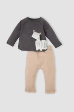 DEFACTO Baby Boy 2-Piece Set Zebra Printed Long Sleeve Sweatshirt Elastic Waist Pocket Bottom