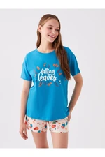 LC Waikiki Crew Neck Printed Short Sleeve Women's Pajama Set with Shorts