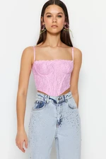 Trendyol Pink Crop Lined Corset Detailed Knitted Lace Bustier