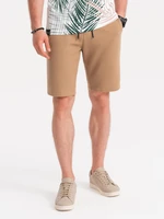 Ombre Men's knitted shorts with decorative elastic waistband - light brown