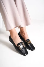 Capone Outfitters Capone Flat Toe Women's Loafers With Metal Buckles Accessorised, Black