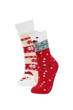 DEFACTO Women's Christmas Themed 2-Pack Cotton Long Socks