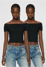 Women's Organic Off Shoulder Rib T-Shirt - 2 Pack Black+Black