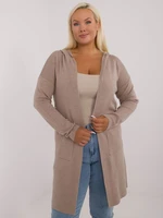 Dark beige women's cardigan plus size without fastening