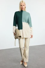 Trendyol Green Color Blocked Stand Collar Knitwear Sweater