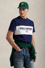 Bavlnené tričko Polo Ralph Lauren pánske, tmavomodrá farba, s potlačou, 710961611