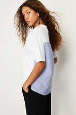 Trendyol White Striped Poplin Detail Oversize/Wide Fit Knitted T-Shirt