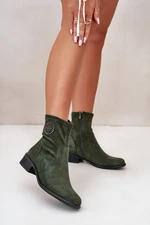 Women's ankle boots with zip with decorative detalo Eco suede green Lerioria