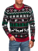 Edoti Men's Norwegian winter sweater with Christmas patterns - black