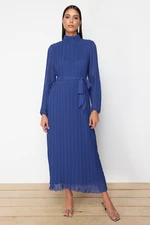 Trendyol Navy Blue Pleated Woven Lined Chiffon Dress