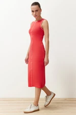 Trendyol Pomegranate Flower Fitted/Body-Fitting Cot Stitching Detailed Ribbed Flexible Knitted Midi Dress