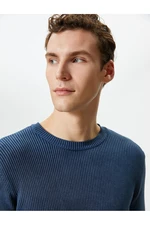 Koton Washed Knitwear Sweater Crew Neck Textured Cotton