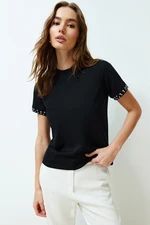 Trendyol Black Stone Accessory Detailed Regular Pattern Knitted T-Shirt