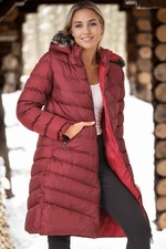 Z6690 DEWBERRY FUR HOODED LADIES' COAT-LIGHT BURGUNDY