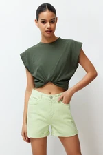 Trendyol Aqua Green Folded Leg High Waist Denim Shorts