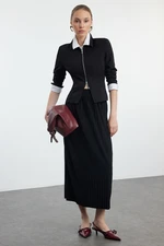 Trendyol Black High Waist Pleated Stretchy Maxi Knitted Skirt