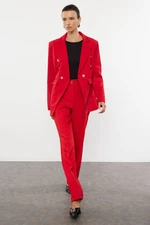 Trendyol Red Button Detailed Lined Fitted Waist Patterned Woven Blazer Jacket