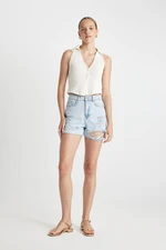 DEFACTO Mom Fit High Waist Cutaway Jean Shorts