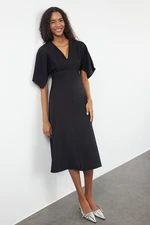 Trendyol Black Angel Sleeve Detailed A-Line Skirt Flounce Midi Woven Dress