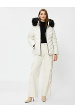 Koton Short Puffer Coat Belted Hooded Plush Detailed