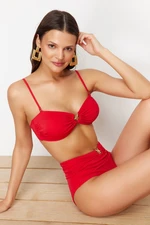 Trendyol Red Strapless Premium Accessories Bikini Top