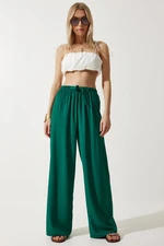 Happiness İstanbul Women's Dark Green Palazzo Viscose Trousers