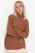 Trendyol Light Brown Wide Pattern Soft Texture Knitwear Sweater