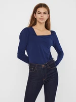 Blue T-shirt with asymmetrical neckline VERO MODA Panda - Women