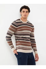 LC Waikiki LCW Casual Beige Melange Crew Neck Long Sleeve Patterned Men's Knitwear Sweater