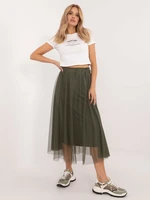 Khaki Flared Women's Skirt With Lining