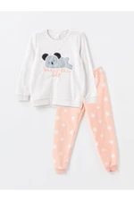 LC Waikiki Crew Neck Embroidered Polar Fleece Girls Pajama Set