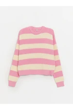 LC Waikiki Lcw Crew Neck Striped Long Sleeve Girl's Crop Knitwear Sweater