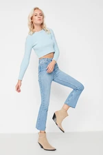 Trendyol Blue High Waist strih Crop Flare džínsy