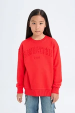 DEFACTO Girl Red Crew Neck Printed Sweatshirt