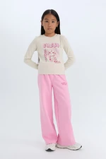 DEFACTO Girl's Wide Leg Wide Leg Elastic Waist Printed Tracksuit Bottoms