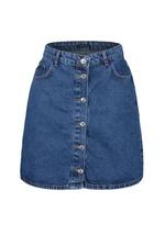 Trendyol Curve Light Blue High Waist Button Front Denim Skirt