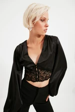 Trendyol Black Lace Detail Satin Blouse