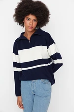 Trendyol Navy Wide Fit Basic Color Block kötöttáru pulóver