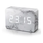 Sivý budík v mramorovom dekore s bielym LED displejom Gingko Brick Click Clock