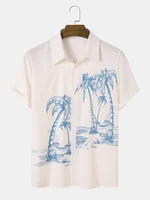 Men Coconut Tree Print Short Sleeve Casual Shirts