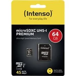 Paměťová karta microSDXC, 64 GB, Intenso Premium, Class 10, UHS-I, vč. SD adaptéru