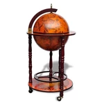 Globe Wine Bar Stand, 16th Century Italian Replicaa Wine Cabinet with Wheels, Rustic Wood Liquor Bottle Shelf, Movable G