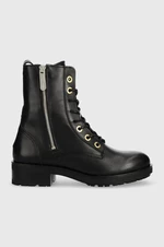 Kožené workery Tommy Hilfiger Th Essentials Biker Boot dámské, černá barva, na plochém podpatku, zateplené