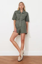 Trendyol Khaki Denim Shorts Overalls With Elastic Waist